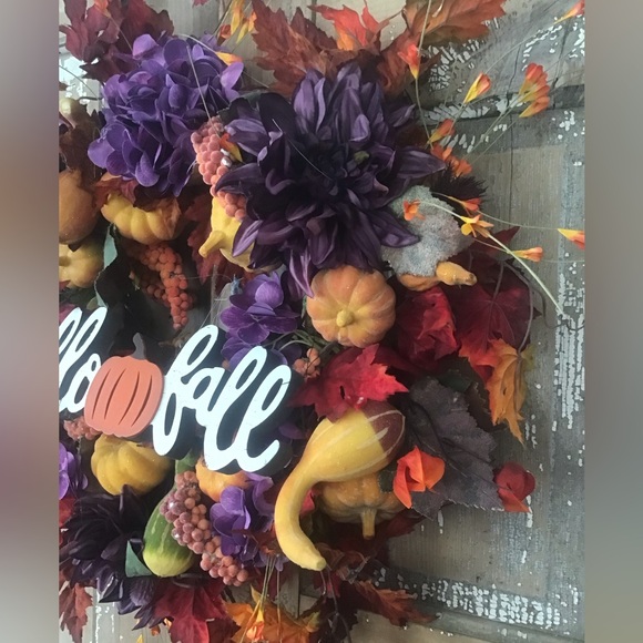 Handmade Designer Wreath Fall Silk 24”door Decor Pumpkins Leaves - Picture 5 of 9